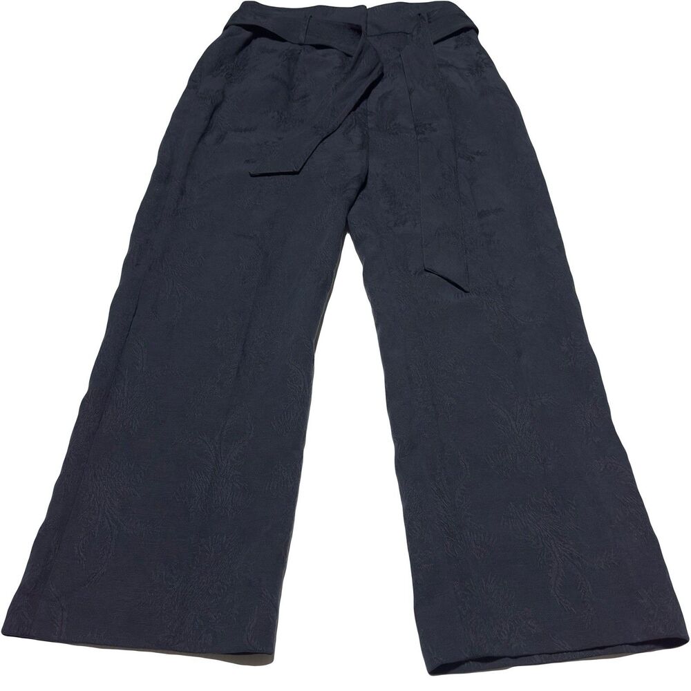 Veronica Beard Pants Womens 10 Jacquard Vitha High Rise Wide Leg Belted Linen